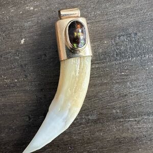 10k Yellow Gold Agate and Boars Tooth Pendant
